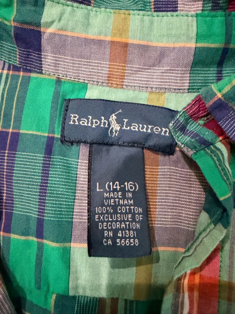 Ralph Lauren Green Multi Plaid Short-Sleeve Button-Down Shirt